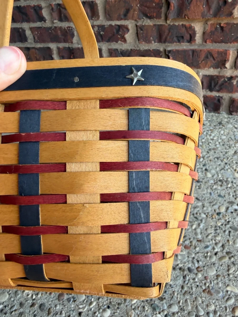 Longaberger Patriotic Basket Red White Blue Star Swing Handle Liner